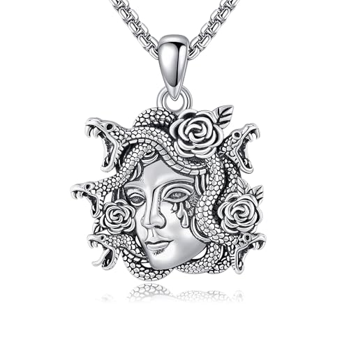 DAYLINLOVE Medusa Kette 925er Sterlingsilber Gothic Schlangen Rose Anhänger Halskette Gothic Mythos Medusa Schmuck Geschenk für Damen Mädchen Frauen Mutter Unisex Gothic Liebhaber