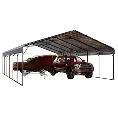 PHI VILLA 20 x 30 ft Carport 2 car Metal Carports with Galvanized Steel Roof, Sturdy Heavy Duty Metal Carport for Cars, Boats, and Tractors