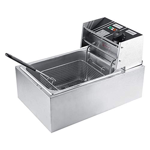 Elektrische Friteuse, 6L große Edelstahl-Fritteuse Gewerbliche elektrische Catering-Küchenmaschine Eintank-Friteuse mit Korb und