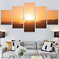 SIGNWIN 5 Panel Canvas Wall Art Sunset in The Mountains for Home Decorations Ready to Hang - 60
