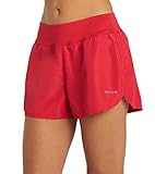 Women's Hybrid 2.5" Board Short - Modest High Back Coverage Women Swim Shorts - Internal Built-in Brief, Wide and Comfortable Fit - Red - Medium