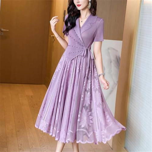 Women Print Patchwork Midi Pleated Dress Summer Short Sleeve V-Neck Elegant Dress Korean Vintage Dress2