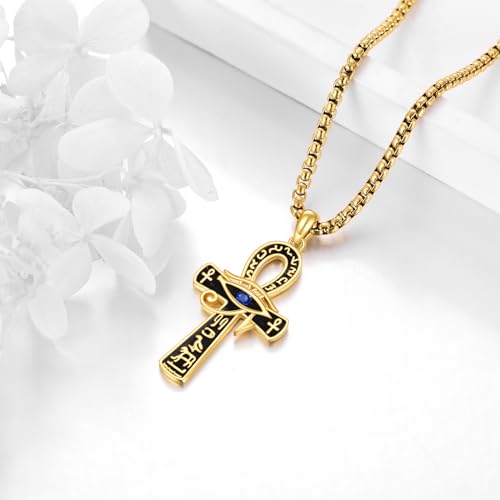 Egyptian Necklace 925 Sterling Silver Anubis Ankh Eye of Horus Necklace Egypt Scarab Pendant Jewelry Gift for Men Women4