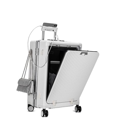 feilario Aluminium Frame PC Hard Shell Spinner Wheels Luggage,20.8"X15"X8.7 Airline Approved Built-In TSA lock Carry on Suitcase, with Cup Holder, USB Port, Phone Holder