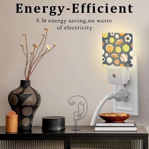 Image of Retro Sports Balls Night Light, Colorful Balls Dusk to Dawn Night Light Plug in,0.5w Energy Saving Sleep Friendly NightLight for Kids Boys Girls Home Bedroom Living Room Kitchen Decor