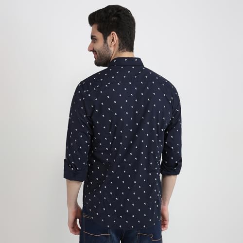 Image of Raymond Men Slim Fit Print Pattern Pure Cotton Cut Away Collar Full Sleeve Casual Shirt
