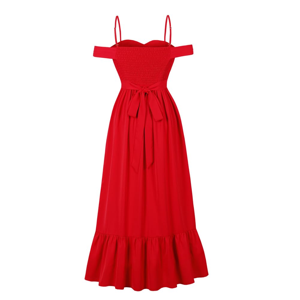 IDOPIP Robe Mexicaine Femme Traditionnelle, Folklorique Cinco de Mayo d'été Longue Épaules Dénudées Broderie Maxi Florale Volants Fente Maxi pour Festival Bohème Vacances Plage