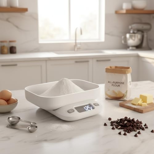Image of SLO Digital Kitchen Weighing Scale 5kg | 2-in-1 Detachable Bowl & Lid Design | 1g Accuracy | g /ml /oz /lb Units | Tare Function | LCD Display | Slim & Compact | 5 Years Warranty - Model K570 (White)
