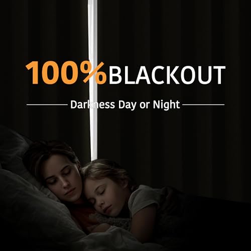 Image of RYB HOME Extra Long 100% Blackout Room Divider Curtains for Bedroom 108 Inch Long, Extra Wide Privacy Sliding Door Blinds for Patio /Living Room /Dining, 1 Panel, W100 x L108, Beige