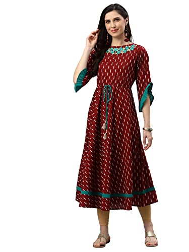 Image of Yash Gallery Women's Fit And Flare Calf Length Cotton Ikat Printed Flared Dress