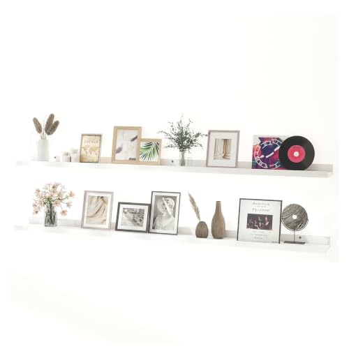 Image of White Floating Shelves for Wall Decor, 52 in Shelf with Lip Set of 2