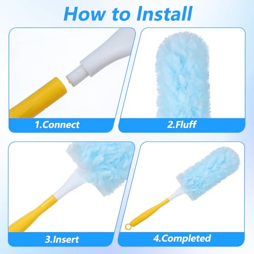 Image of 50 Pcs Duster Refills, 360 Dust Removal Brush Disposable Replacement Head with 1 Short & 1 Extendable Handle, Polyester Fiber for Electronics, Furniture, Blinds, Ceiling Fans, Walls