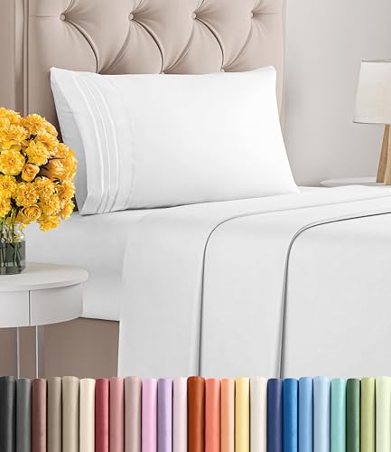 Image of Twin XL Size 3 Piece Sheet Set - Ultra Soft & Cooling Sheets - Bright White | Fits 8 Inch to 16 inch Mattress, Wrinkle Free & Fade Resistant with Deep Pockets, Breathable, Comfy Hotel Luxury Bedding