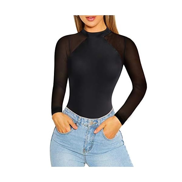 Irisnaya-Shapewear-Bodysuit-Women-Long-Sleeve-Classy-Top-Basic-T-Shirt-Leotard-Waist-Trainer-Body-Shaper-Turtleneck-Bodycon Irisnaya Shapewear Bodysuit Women Long Sleeve Classy Top Basic T-Shirt Leotard Waist Trainer Body Shaper Turtleneck Bodycon (Large, Black)
