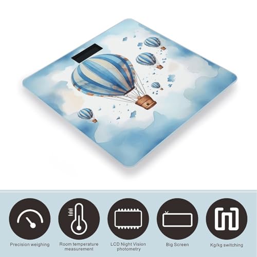 Báscula digital azul con globo aerostático y plataforma de vidrio templado miniatura 3