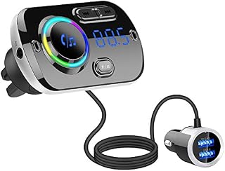 Bluetooth Car FM Transmitter,HIDOU Bluetooth 5.0 Car Radio Adapter Receiver With 7 Color Light,QC3.0/2.4A USB Car Charger Kit,Siri Google Assistant,Handsfree Mp3 Player