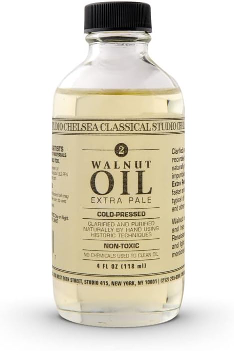Chelsea Classical Studio Walnut Oil Paint Medium - Cold Pressed Extra Pale NaturAlly Clarified De-Yellowed By Natural Processed Walnut Oil - [4 oz. Bottle]