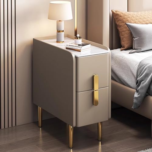 Table de Chevet étroite avec Finition en Cuir Pu, Table D'appoint Table de Nuit Moderne, Armoire de Rangement à Double Tiroir pour Chambre à Coucher,Petits...