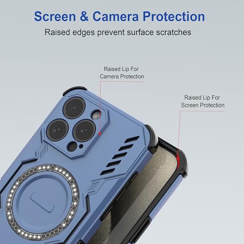 Image of amazon basics Back Case Cover for iPhone 15 Pro Max | Magnetic Case with Built-in Metal Ring | Supports Mag-Safe Charger, Wallet & Car Mount | Shockproof Hybrid PC + TPU | Blue