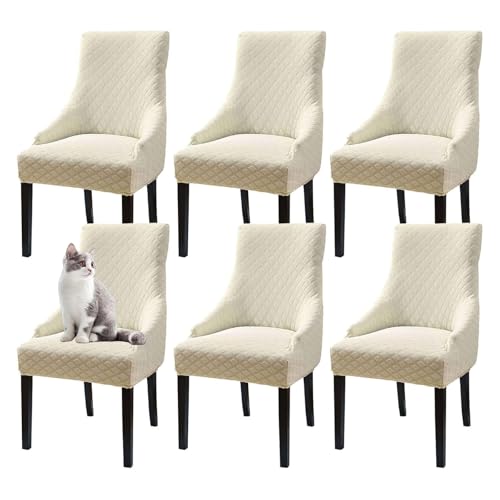 Fundas elásticas para sillones orejeros de alta gama: juego decorativo beige de 6 unidades 2