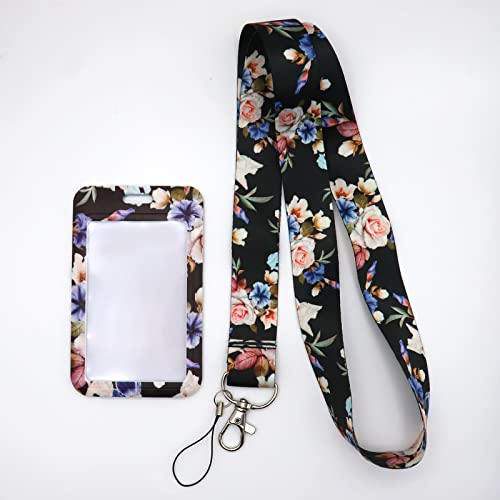 Aufruh Floral Lanyard With Id Badge Holder Flower Printing Id Card Sleeve With Lobster Clasp Lanyards For Teacher Nurse Doctor Student(Black) #TOP4