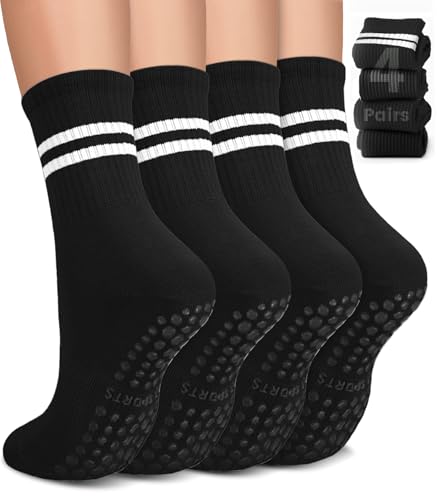 Image of Pilates Socks for Women, Non Slip Grip Socks for Yoga, Barre, Hospital, Grippy Socks Womens Gifts, 4 Pairs