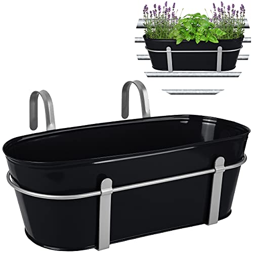 alles-meine.de GmbH Hänge - Topf/Blumentopf/Balkonkasten Farbwahl Ø 50 cm - mit Haken - Metall - schwarz - oval - länglich - Hängend - Aufhängen - groß - mit Henkel - Eim..