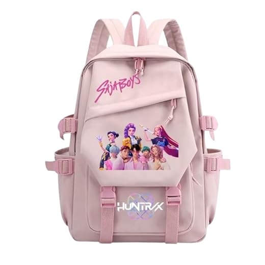 Anime-Inspired Backpack, Trendy School Bag with Decorative Graphics and Adjustable Straps, Suitable for Teens and Adults (Pastel Pink)