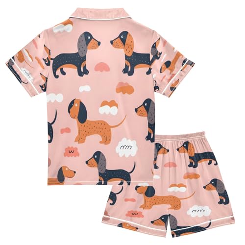 senya Pajama Sets Silky Button Down Nightwear Sleepwear Size 5-14 Years Cute Seamless Pattern with Dogs2