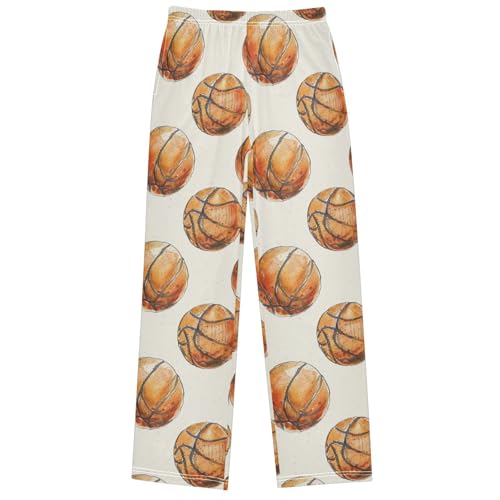 Boy's Pants Orange Basketball Jogger Pants Elastic Waist Long Bottoms Trousers with Pockets 6-14 Years