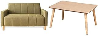 【セット品】アイリスプラザ ソファ×テーブルセット ソファ 2人掛け グリーン + テーブル 折りたたみ ナチュラル