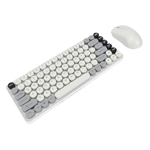 Oreilet Ensemble Clavier Souris sans Fil, Clavier Mécanique Rétro 85 Touches Bluetooth 2,4 GHz à Touches Rondes, pour Jeu Saisie, PC Bureau Ordinateur...