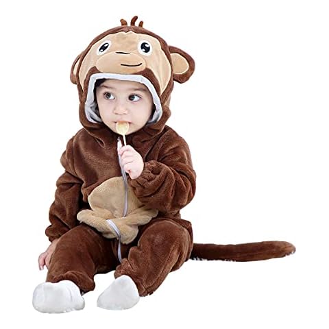 Baby Animal Costumes Unisex Toddler Onesie Flannel Cow Lion Cartoon Costumes Toddler Cosplay Jumpsuit (Monkey,30-36 Months) Cover