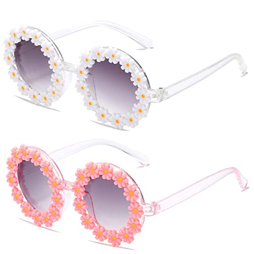 Image of JINHUIBBA Girls round Flower Sunglasses Flower Cute Glasses UV 400 Protection for Outdoor Beach