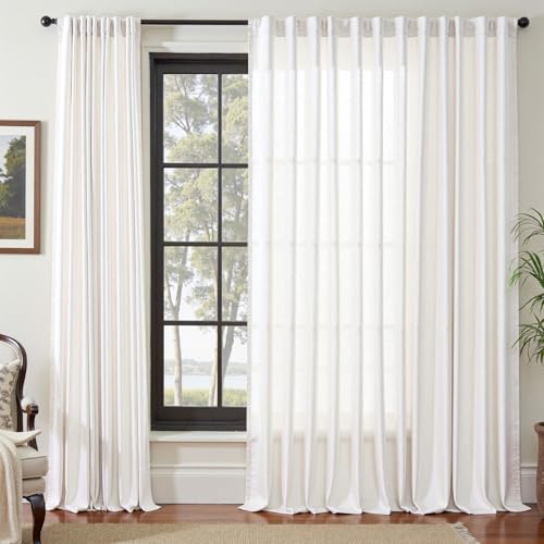 Image of jinchan Linen Curtains Light Filtering Back Tab 100x84 Inch 1 Panel White