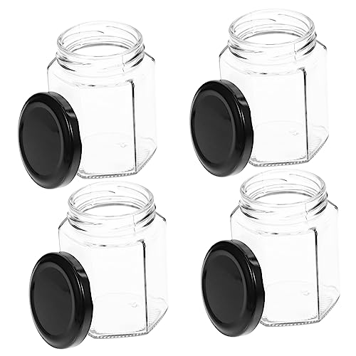 SOLUSTRE 4pcs Transparent Glass Honey Pot with Lid Kitchen Honey Storage Container Jam Jars for Easy Dispensing and Food Design for Home Use