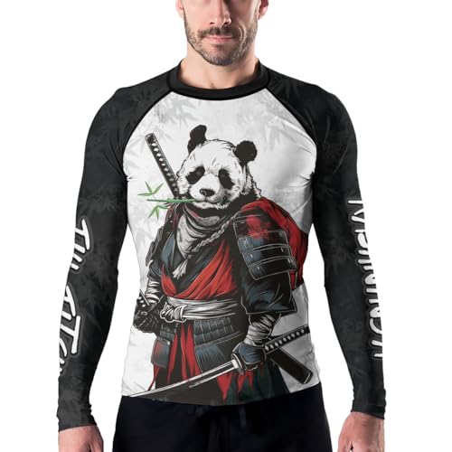 Panda Samurai Men’s Rashguard Long Sleeve Compression Training Fightwear for BJJ MMA Wrestling Gym Jiu Jitsu4