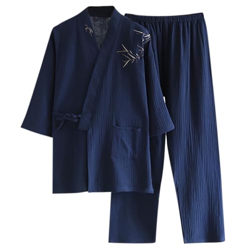 Xiaojmake Men's Pajamas Japanese Kimono Nightwear SleepwearLoose Casual Home wear Cotton Pajama Sets for Men 2 Piece