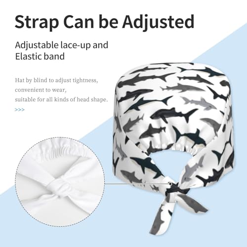 Image of Cute Pug Dog Print Working Cap Scrub Cap with Sweatband,Adjustable Fashion Bandage Tie Back Hat Headwear for Women Men