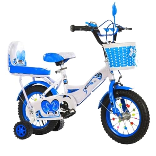 Jopsavm子供用幼児用自転車、12/14/16/18/20インチ、高さ調節可能、補助輪、バスケット、ハンドブレーキ付き、組み立て簡単、2〜10歳の男の子と女の子に最適、誕生日プレゼント (ブルー,12インチ)
