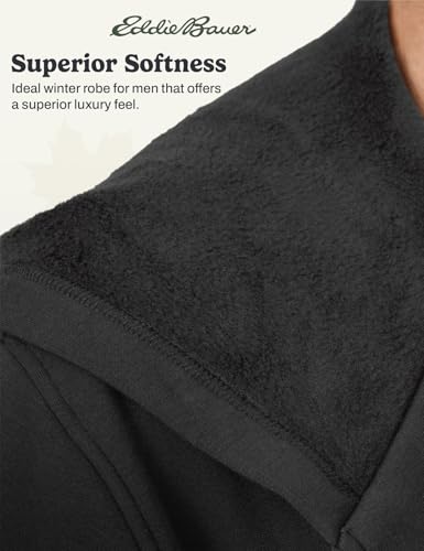 Image of Eddie Bauer Mens Robe - Luxury Fleece Bathrobe with Hood and Pockets | Soft Warm Plush Winter Bath Robe for Men