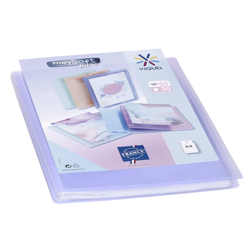 Viquel - Protège documents personnalisable - Reliure Format A4 - Porte vues 60 Vues (30 pochettes) Propysoft - Pochettes transparentes et lisses - Violet translucide