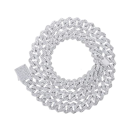 SAVEARTH DIAMONDS 15.25 Ct to 28.25 Ct Lab Created Moissanite 12MM Width Cuban Link Chain Necklace In 14k Gold Plated Sterling Silver 16