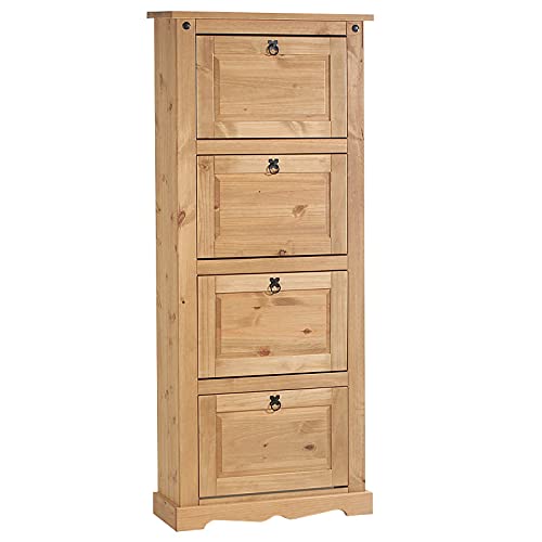 IDIMEX Meuble à Chaussures Tequila Style Mexicain Armoire à Chaussures avec 4 abattants, en pin Massif Finition teintée et cirée