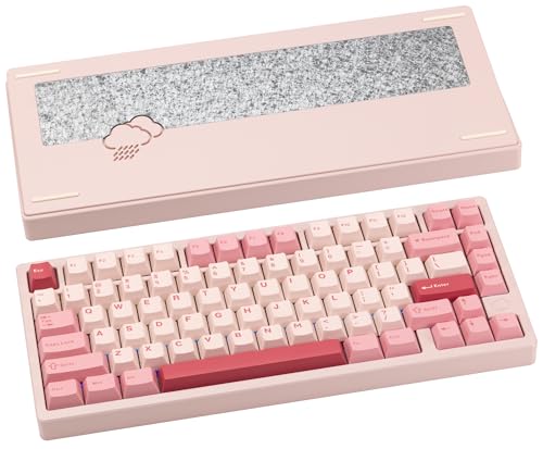 CutiePcs WOBKEY Rainy 75 Teclado mecánico con interruptor de cacao de aluminio con acústica superior, cableado, BT, conectividad inalámbrica de 2.4 G (Pro - rosa)