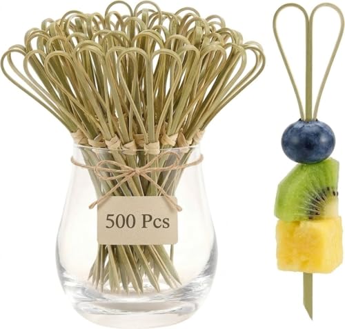 500 Pieces Heart Shaped Bamboo Sticks Long Toothpicks for Appetizers Cocktail Picks for Drinks 4.7 Inch Bamboo Skewers for Appetizers Charcuterie Boards Accessories (Cyan-500Pcs)