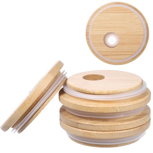 4 Pack Bamboo Lids for Glass Cups Glass Cup Lid 2.75 inch/70 mm Canning Lids Regular Mouth for 16 OZ Beer Can Cups