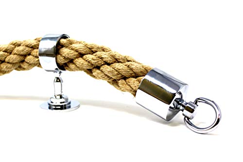 Seilflechter - Corde de Main Courante, Chanvre 5 m, Ø 34 mm câblée, 2 Embouts + 5 Supports intermédiaires, Laiton chromé