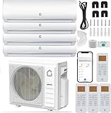 35,000 BTU 19 SEER2 4‑Zone Mini Split Air Conditioner & Heat Pump, 208‑230v, WiFi Smart Control, Ductless AC System with 1×9,000 BTU + 3×12,000 BTU Indoor Units, Multi‑Room Cooling & Heating