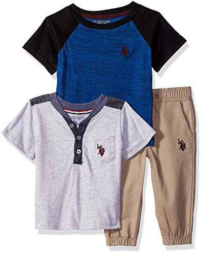 U.S. Polo Assn. Baby Boy's T-Shirt and Pant 3 Piece Set Pants, with Pocket Henley Light Heather Gray, 24M